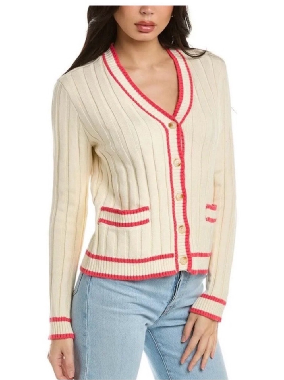 Faherty Pink and Cream Button Down Cardigan